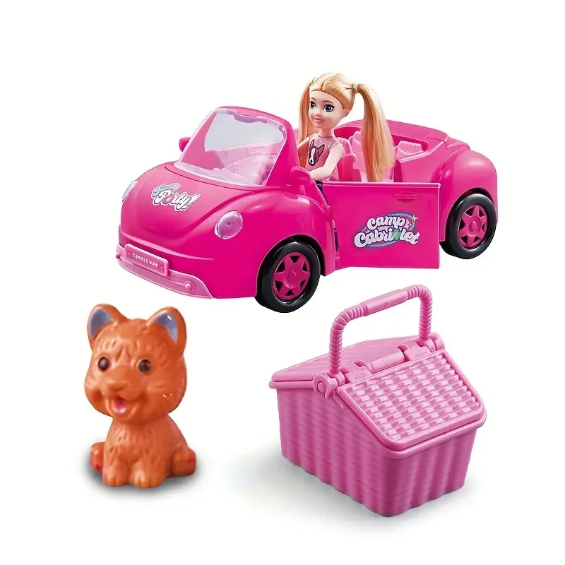 Meisjespop in roze auto - LeuksteSinterklaasCadeau.nl